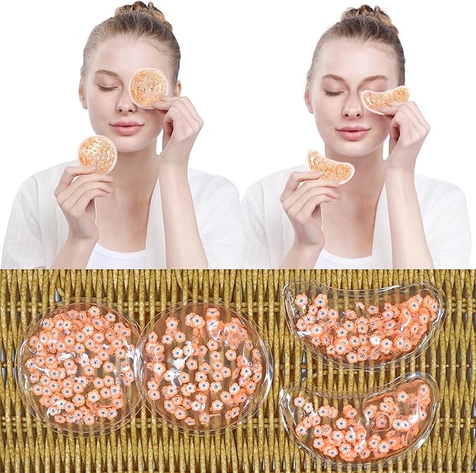 4PCS Gel Eye Ice Pack Set, Cold & Hot Compress, Reusable Cooling Gel Pads for Strain Relief, Relaxation, SPA and Sleep (4 Orange Flowers)