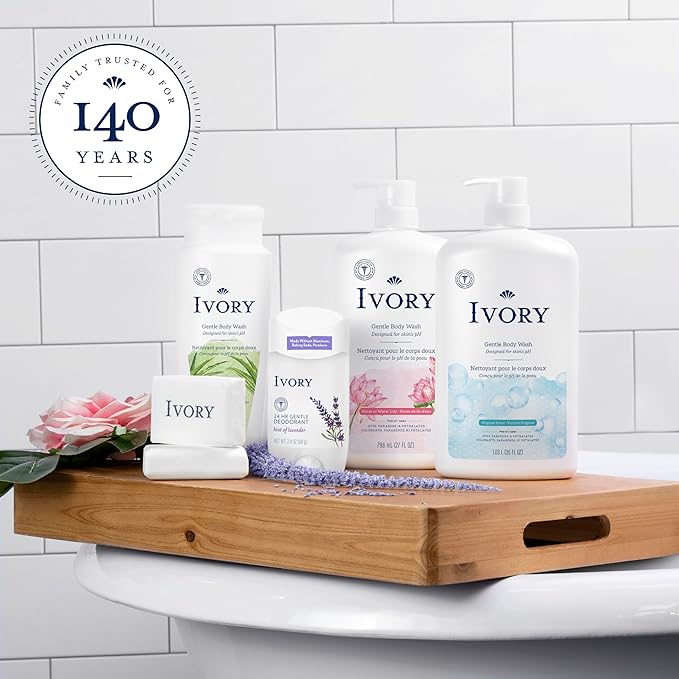 Ivory Body Wash, Designed for the Whole Family, Gentle Formula, Free of Dyes Heavy Perfumes Parabens Phthalates & Silicones, for Sensitive Skin, Designed for Skin's pH, Original Scent, 35 oz