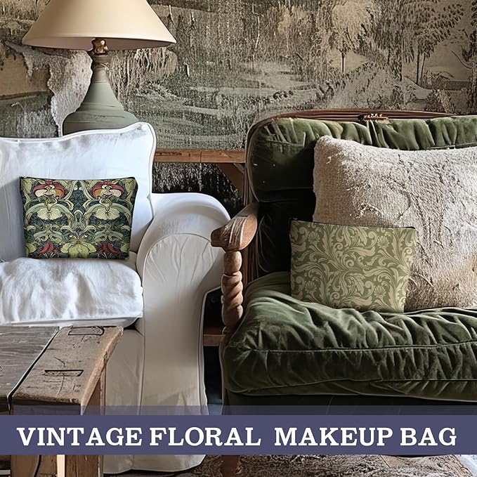 CHENGU 6 Pcs Vintage Makeup Bag Gifts Botanical Classic Floral Canvas Cosmetic Bags Portable Aesthetics Floral Toiletry Bags Birthday graduation Gifts for Women Girls Mom Friends