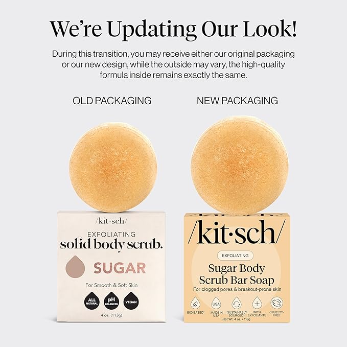 Kitsch Exfoliating Sugar Body Scrub Bar Soap – Polishing Soap Bar with Granules, Walnut Shell & Coconut Oil – Hydrating Exfoliating Body Scrub for Smooth, Glowing Skin Care – Made in the USA - 4 oz