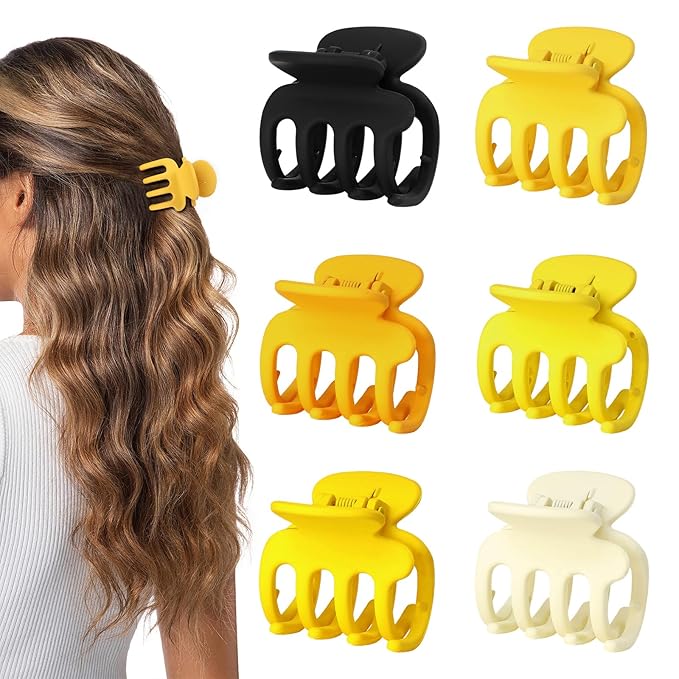 6 Pcs Hair Clips Small Claw Clips for Thin Hair Medium Matte Non-slip Hair Accessories for Women and Girls (Yellow)