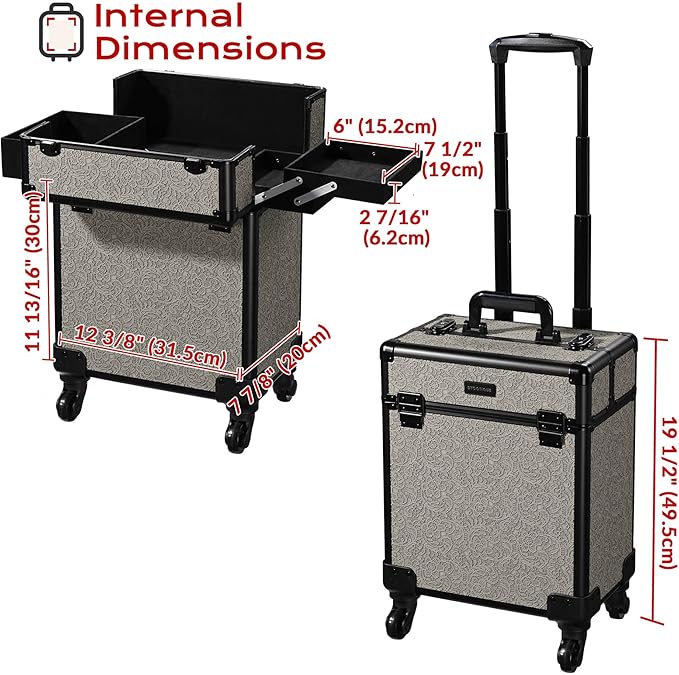 BYOOTIQUE Rolling Makeup Cases Organizer Nail Tech Storage Cart Hairdressing Brush Bags False Eyelash Storage for Beauty Salon Traveling Beautician Manicurist Hairstylist,Rococo GainsBoro