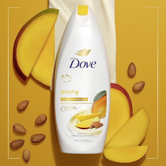 Dove Glowing Body Wash For Revitalized, Refreshed Skin Mango Butter and Almond Butter Cleanser That Effectively Washes Away Bacteria While Nourishing Your Skin 22 oz 4 Count
