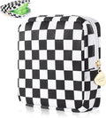 Desing Wish Sanitary Pad Storage Bag Portable Period Bag for Teen Pads/Sanitary Napkins/Small Tampons, Sanitary Napkin Storage Bag First Period Gifts for Teen Girls (Black-white Check)