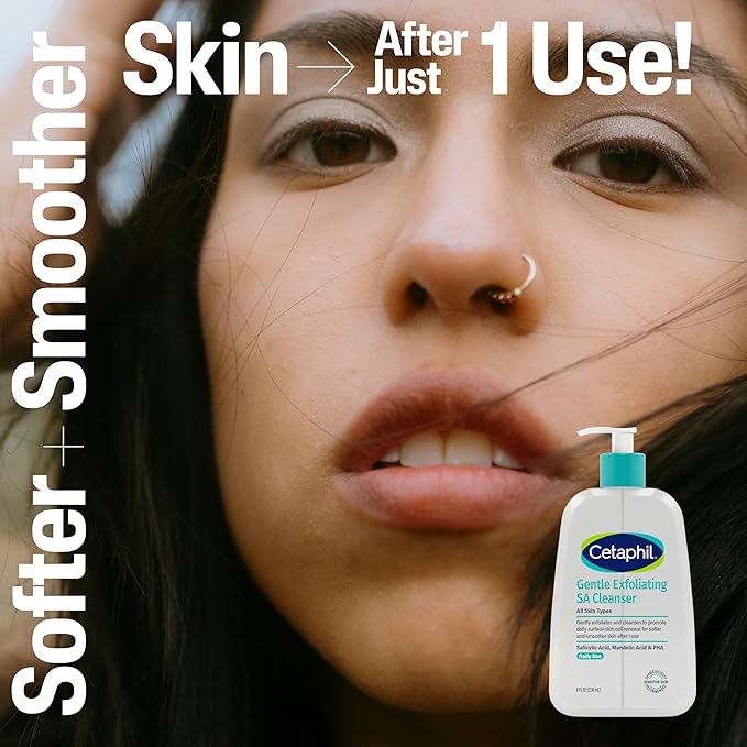 Cetaphil Gentle Exfoliating SA Cleanser, Foaming Gel Cleanser for All Skin Types, 8 Oz Pump Bottle, Salicylic Acid, Mandelic Acid & Gluconolactone, Gently Exfoliates, Dermatologist Recommended Brand