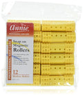 Annie Snap-On Magnetic Hair Rollers – Medium 3/4 Inch with Locking Snap-Over Hood – Secure Hold No Pins Needed – Yellow, 12 Count