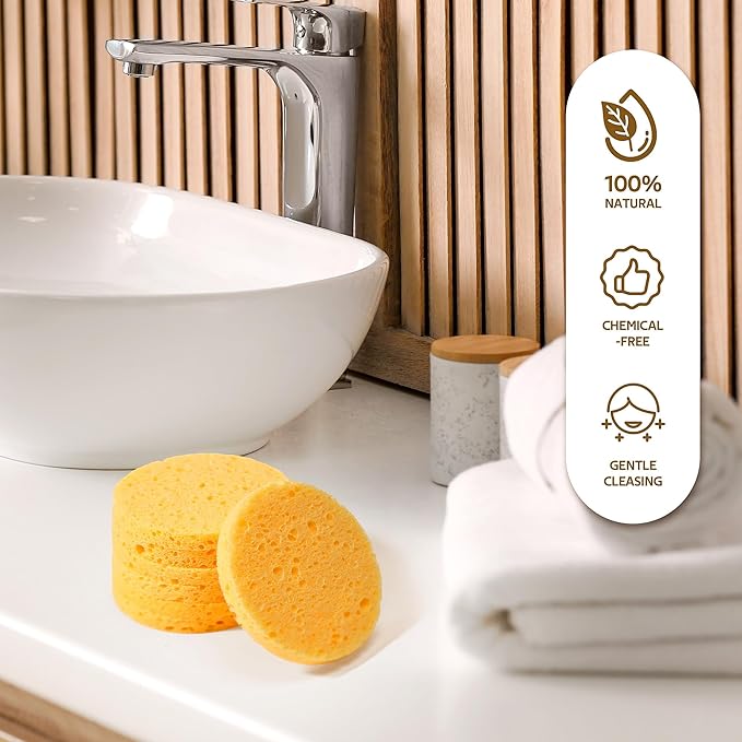 50-Count Compressed, GAINWELL Cellulose, 100% Natural Cosmetic Spa Sponge for Facial Cleansing, Exfoliating Mask, Makeup Removal