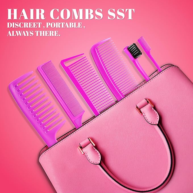 SALONSILK 6PCS Professional Comb Set, Edge Brush Wide Tooth Rat Tail Fine Tooth Hair Combs for Women&Men, Braiding Cutting Barber Styling Curly Parting Set for Curls, Natural Black Hair