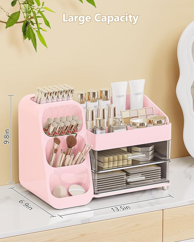 Large Capacity Makeup Organizer Countertop with Makeup Brush Holder for Vanity, Thickened Material, Bathroom Countertop Organizer Skin Care Perfumes Storage, Teen Girl Gifts for 13-25 Year