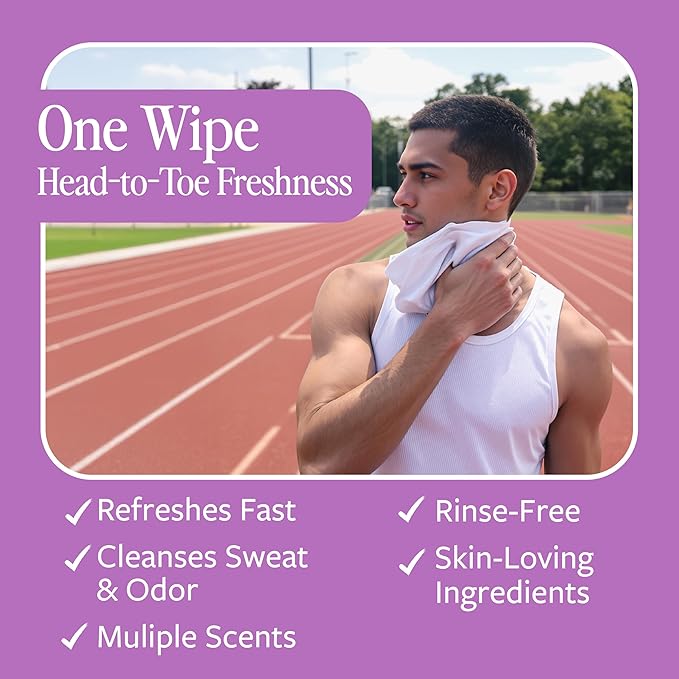 HyperGo XL Single Body Wipes for Women & Men – 12" x12" Rinse-Free Full Body Cleansing 30 Count Pack - Unscented | Biodegradable, Hypoallergenic, Aloe-Infused | Gym, Festival, Camping Essentials