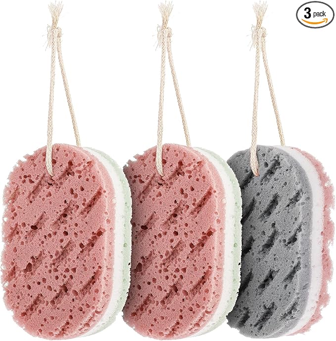 3PCS Bath Sponge for Women Soft Bath Sponge Gentle Sponge Loofah Body Scrubber Shower Sponge for Body Wash Bathroom Deep Cleansing Bathing Sponge Bathing Accessories 3 Colors Large Size