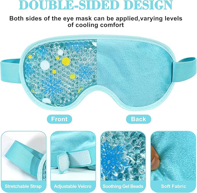 2 Pack Cooling Eye Mask, Reusable Gel Eye Masks for Puffy Eyes, Cold & Warm Compress for Dry Eye, Post Surgery, Puffiness, Allergies, Sinuses & Migraines Relief, Eye Masks for Sleep Unisex (Blue+Pink)