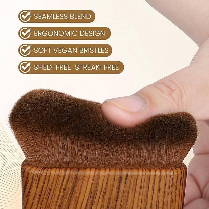 Large Kabuki Self Tanner Brush | Professional Body Makeup Brush for Self-Tan, Leg Makeup and Body Bronzer | Vegan Blend & Blur Sunless Tanning Applicator for Lotion, Mousse & Liquid (Brown)