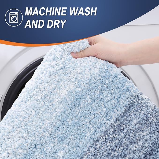 OLANLY Bathroom Rugs Sets 3 Piece, Soft Absorbent Microfiber Bath Mats and U-Shaped Contour Toilet Rug, Plush Shaggy Bath Mat Set for Bathroom (30"x20"+24"x16"+24"x20", Blue)