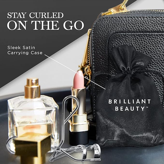 Brilliant Beauty Eyelash Curler with Satin Bag and Refill Pads - Award Winning - No Pinching, Just Dramatically Curled Eyelashes and Lash Line in Seconds - Get Gorgeous Eye Lashes Now (Platinum)