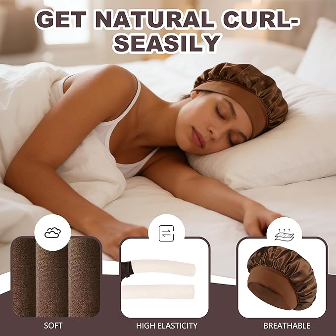 Heatless Curls Overnight Hair Curlers - 4 Pcs No-Heat Curling Rod to Sleep In and Shower Cap,Velvet Hair Rollers with Satin Wrap (new packaging)
