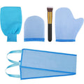 Boao 5 Pieces Self Tanning Mitt Applicator Kit, Includes Tanning Mitt, Exfoliating Glove, Mini Face Glove, Back Lotion Applicator, and Large Brush Makeup(Blue)