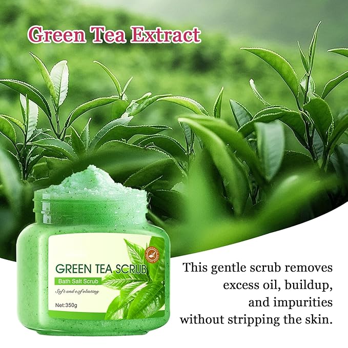 Green Tea Body Exfoliator, Deep Cleaning Exfoliating Body Scrub, Moisturizing Nourishing Salt Rose Body Scrub, 350 g