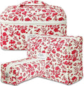 3Pcs Makeup Bag Cotton Quilted Travel Cosmetic Bag Cute Floral Makeup Pouch Large Toiletry Bag for Women Girls