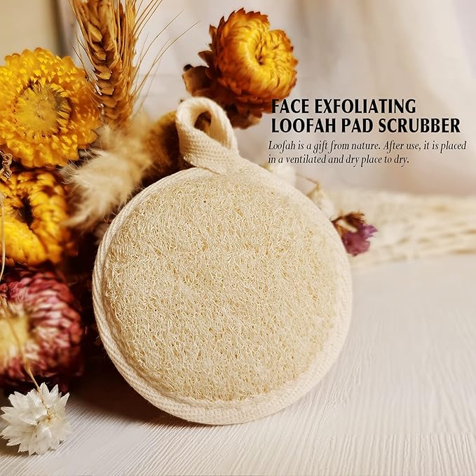 Natural Loofah Exfoliating Face Scrubber (4Pack), Facial Scrubber Loofa Pads,Clean Blackheads Without Hurting The Skin, Luffa for Women and Men