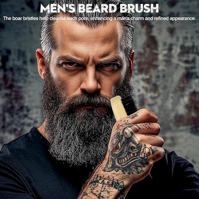 Premium Wooden Men’s Beard Brush – Mustache & Beard Styling Tool with Natural Boar Bristles