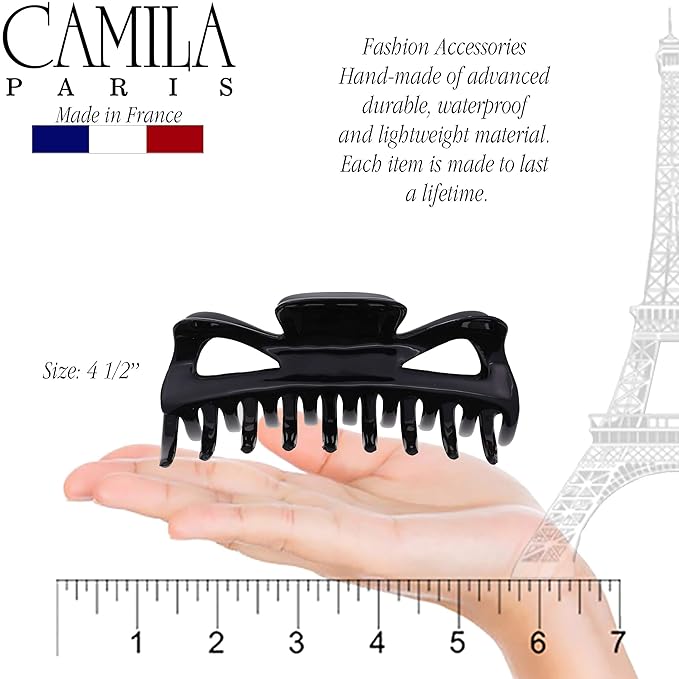 Camila Paris CP3028 French Large Hair Clips for Women Thick Hair for Long Curly Wavy Hair, Girls Hair Claw Clip, Durable Styling Big Claw Clip for Thick Hair, Strong Hold No Slip Grip, Made in France