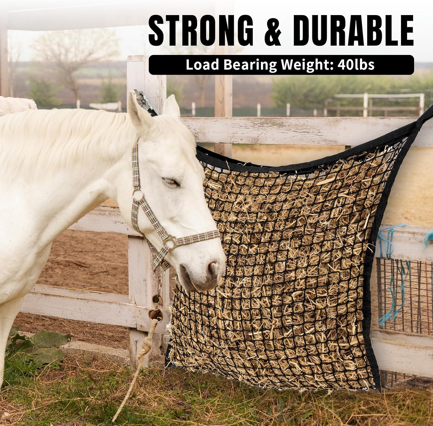 2 PCS Slow Feed Hay Net for Horses, Large Capacity Hay Bags for Horses Goats Sheep Donkey Trailer Full Day Feeding, Easy to Fill and Hang, Black, 35 x 31 Inch