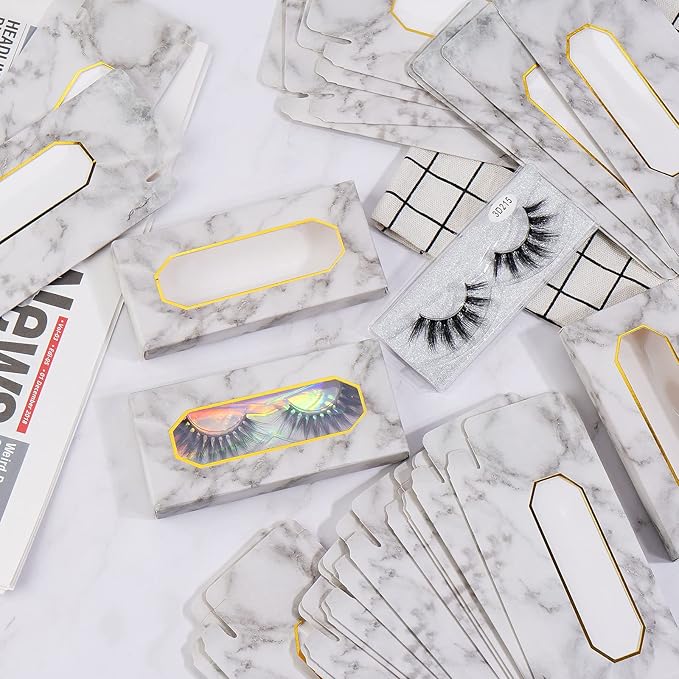 MAGEFY 30 Pieces Eyelashes Packaging Box, Empty Eyelash Boxes Lash Box Packaging Marble Paper Eyelash Storage Box Soft Paper Lash Case
