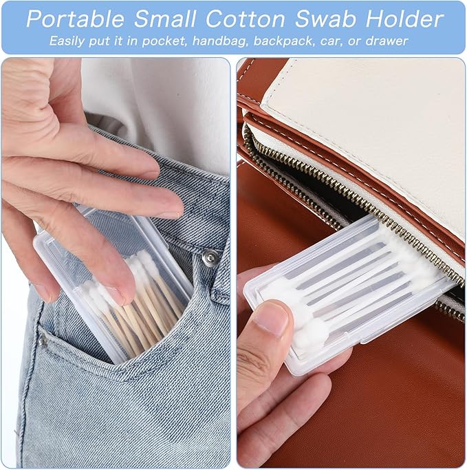 4 Pcs Cotton Swab Holder for Travel Portable Small Dental Floss Picks Case Clear Plastic Buds Storage Containers Box with Dustproof Lid for Ear Cosmetics Makeup Remover Nail Polish Remover