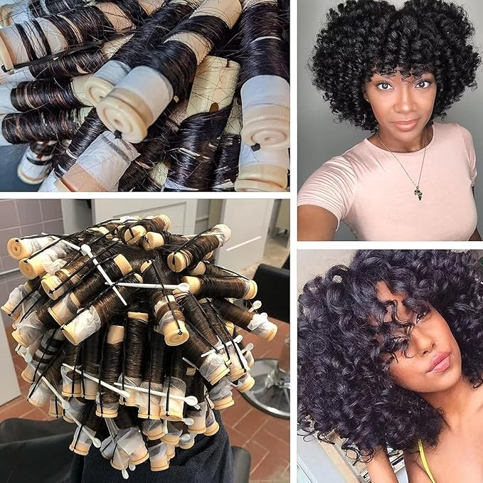 40Pcs Perm Rods Set - Plastic Cold Wave Rollers Non-Slip Hair Curlers for Long, Medium, Short Heatless Perming and Hairdressing (Yellow)
