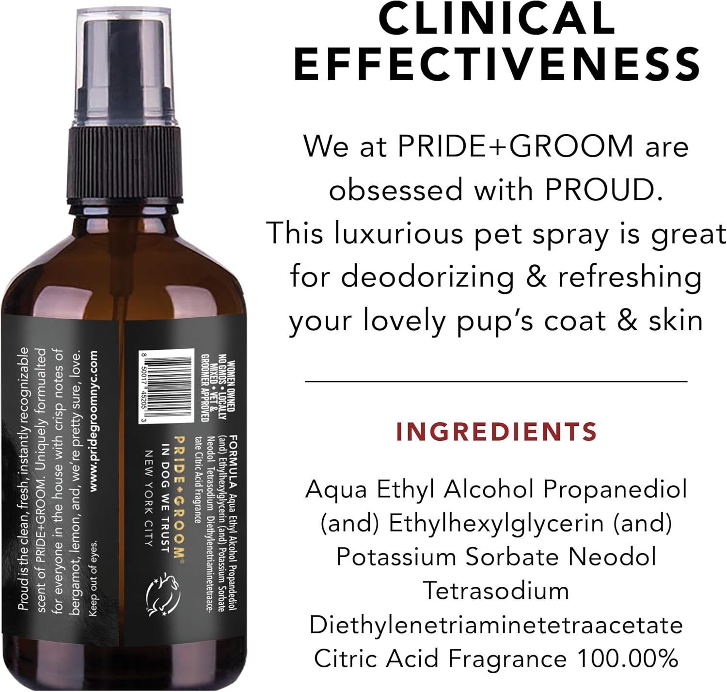 Pride and Groom Proud – Long Lasting Luxurious Dog Grooming Spray & Pet Deodorizer with Uniquely Uplifting, Fresh and Clean Signature Scent, Safe for Sensitive Skin & Noses – 4 fl oz
