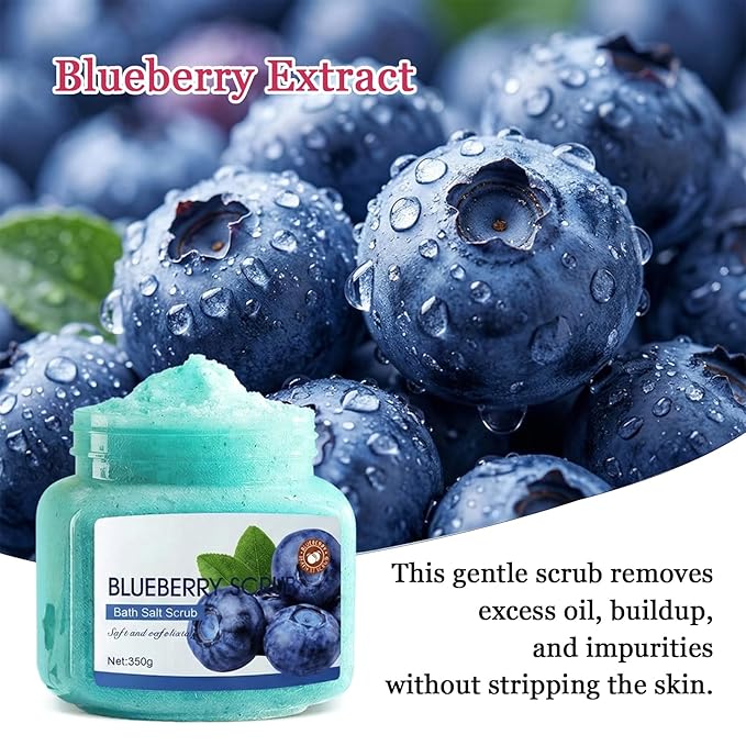 Blueberry Body Exfoliator, Deep Cleaning Exfoliating Body Scrub, Moisturizing Nourishing Salt Rose Body Scrub, 350 g