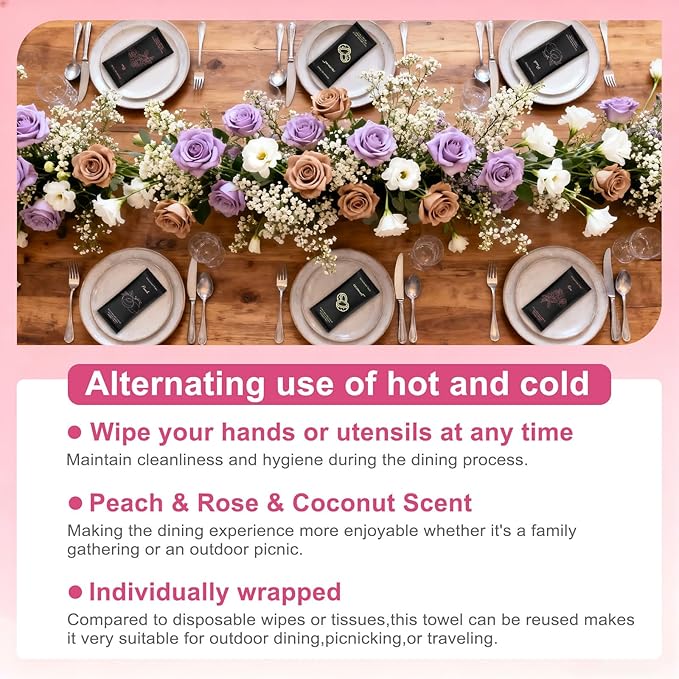 Moist Cotton Towel Bulk Moist Towelettes Individually Wrapped 8.7" x 8.7",White Towel Services,Refreshment Pre Moistened Towels Peach,Rose and Coconut for Sport Party Spa(Pack of 15)