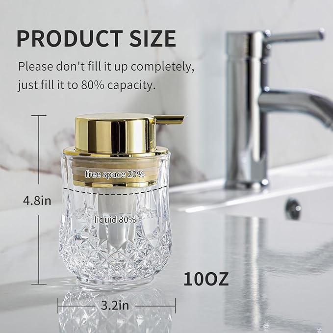Foaming Soap Dispenser, Bathroom Hand Foam Soap Dispensers for Gold Pump,Glass Refillable Dish Soap Dispenser,Modern Home Soap Dispenser for Bathroom,Kitchen(Clear/Gold Poam Pump)