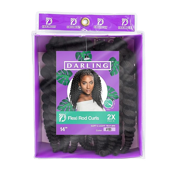 Darling Flexi Rod Curls 2X Crochet Hair Extensions, (1 pack of 2x per pack), Natural & Soft Texture, Fluffy Wand Curl, 14 Inch, #1B