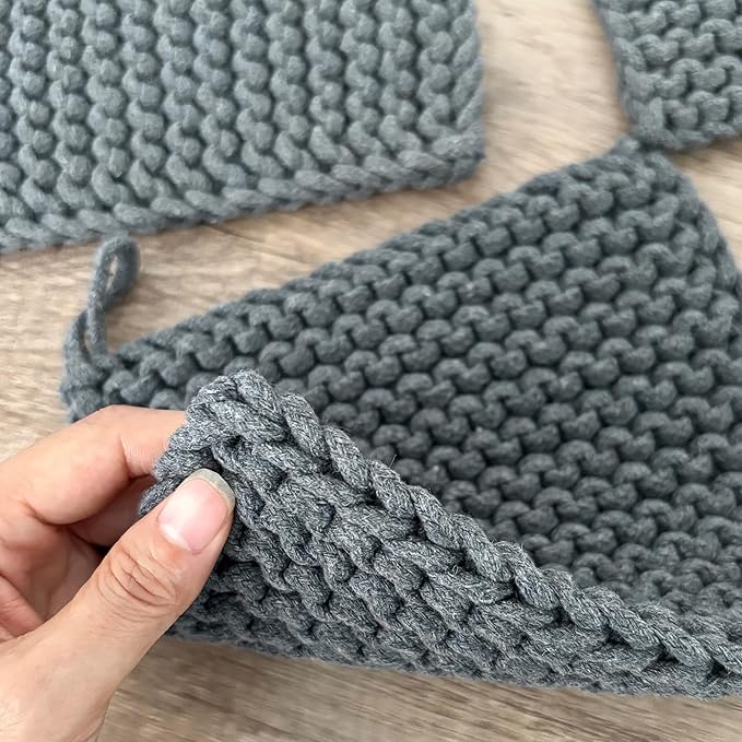Eiyye Thick Crocheted Pot Holders, Handmade Hot Pads Crocheted Trivets for Kitchen hot Dishes(2-Pack), 8"x8" (Dark Grey)