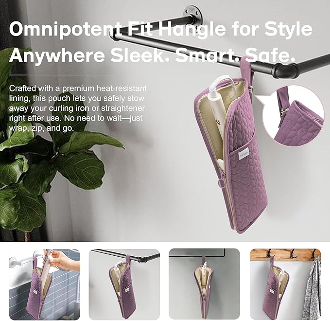 Hot Tools Organizer Heat Resistant Mat Case Hair Tools Holder Travel Bag Portable Hair Styling Tools Cover Pouch for Curling Iron,Flat Iron,Hair Straightener (Purple)