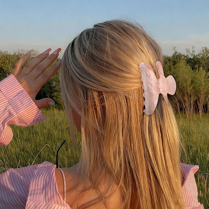 2 Pack Hair Claw Clips for Women, Acrylic Claw Clips for Thick Hair Non-slip Clip for Hair, Large Claws Hair Accessories for Women (Pink & Black)
