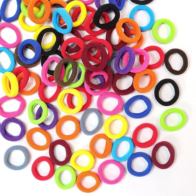 WillingTee 120 Pcs Baby Hair Ties, Cotton Toddler Hair Ties for Girls and Kids, Multicolor Small Seamless Hair Bands Elastic Ponytail Holders,Bright Color