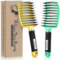 KTKUDY Detangling Brush Getting Knots Out without Pain - Boar Bristles HairBrush Make Hair Shiny & Healthier Vented Detangler Brush for Women Men Kids Wet and Dry Hair (Yellow & Green)