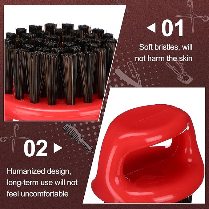 4 Pcs Knuckle Brush for Men Barber Brush, Fade Brushes, Face and Neck Brushes, Mustache and Hair Supplies, Essential Barber Tool for Professional Barbering and Grooming Services(Red)