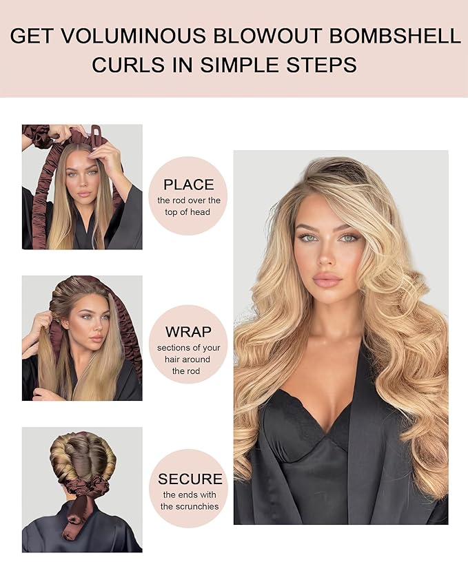 Jumbo Flexi Rods Hair Rollers Curlers to Sleep In Soft Satin Heatless Curling Rod Set, Heatless Curls Overnight Blowout Rods for Long Hair No Heat Overnight Curls, Heatless Hair Curler Curling Iron