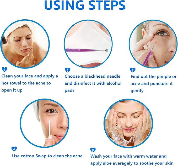 Pimple Popper Tool Kit - Ybaoo 10 Pcs Blackhead Remover Comedone Extractor Kit with Metal Case for Quick and Easy Removal of Blackheads, Zit Removing, Facial and Nose(Colorful)