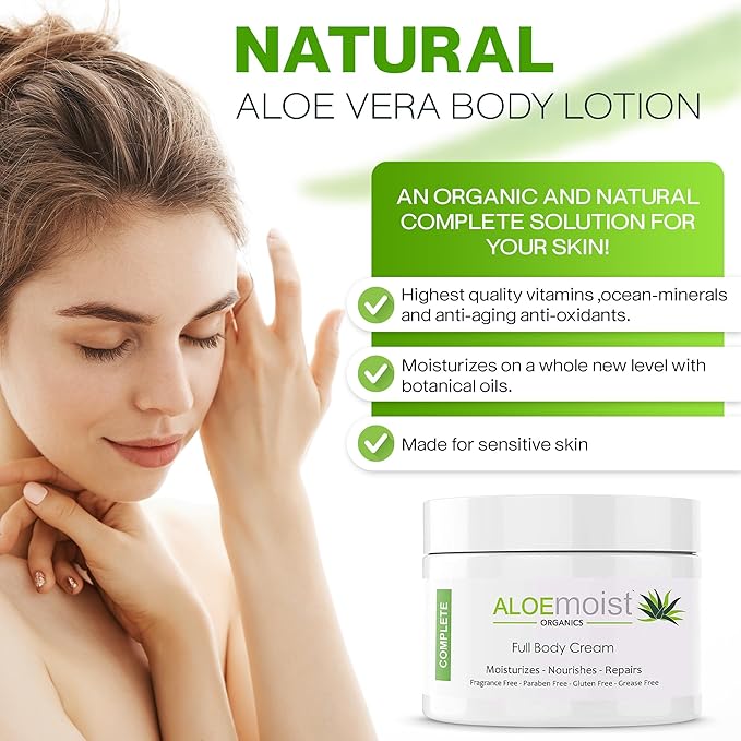 Organic Aloe Vera Face Cream & Body Moisturizing Cream, Natural Aloe Vera Lotion with Vitamin E Oil, Vitamin C, Retinol Cream, Shea Butter – Anti Aging Face Moisturizer for Women, Dry Skin (8 oz)