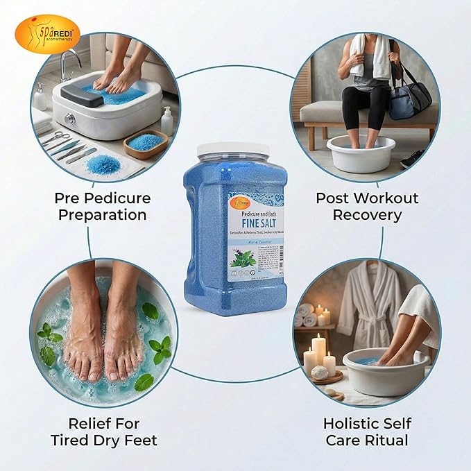 SPA REDI Dead Sea Salt Detox Foot Soak – Professional Spa Enhancer & At-Home Therapeutic Ritual | Beyond Epsom – Authentic Mineral Detox for Deep Replenishment (128 Oz) Mint & Eucalyptus