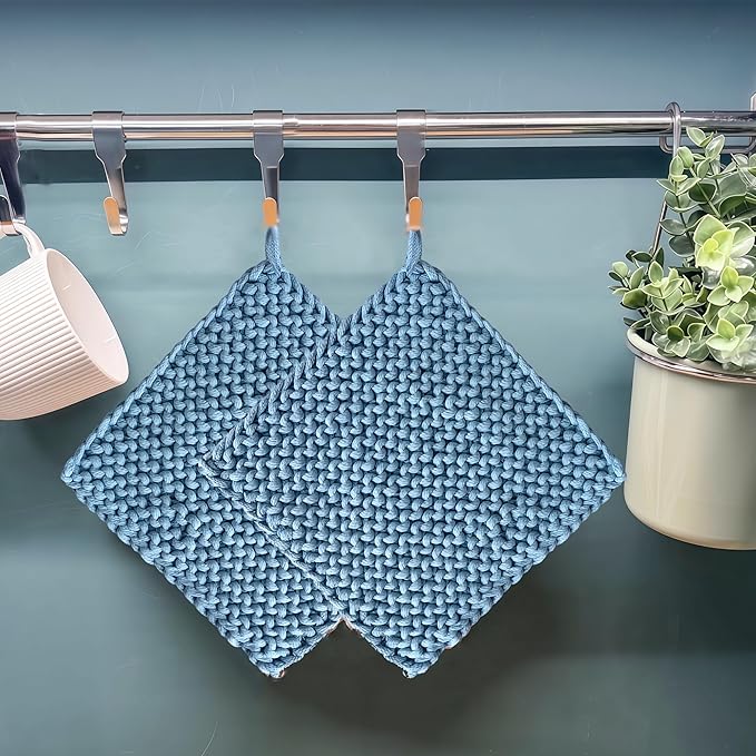 Eiyye Thick Crocheted Pot Holders Handmade Hot Pads Crocheted Trivets for Kitchen hot Dishes(2-Pack Blue)