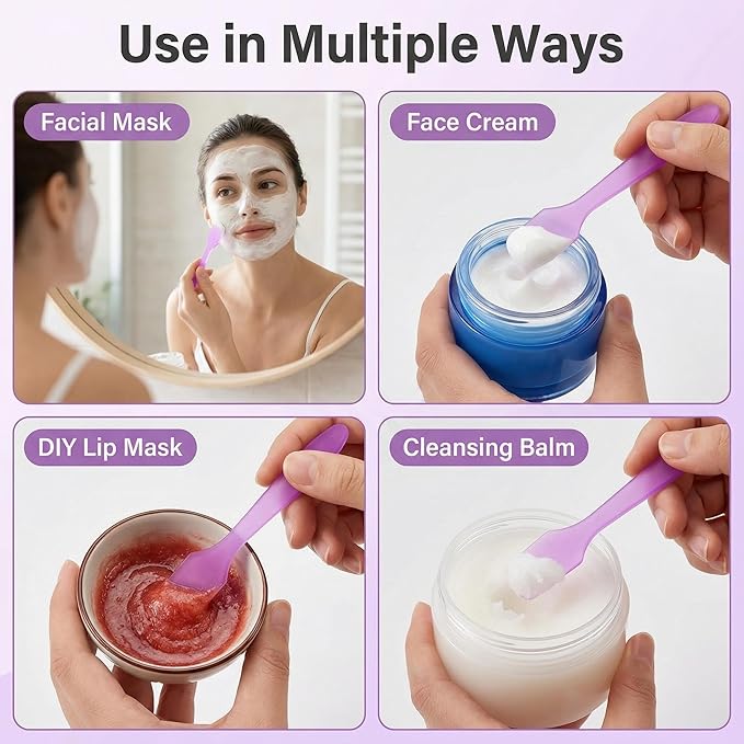 100 Pcs 3.2 Inch Mini Cosmetic Spatulas, Disposable Plastic Frosted Purple Makeup Spatula for Facial Skincare & Face Mask