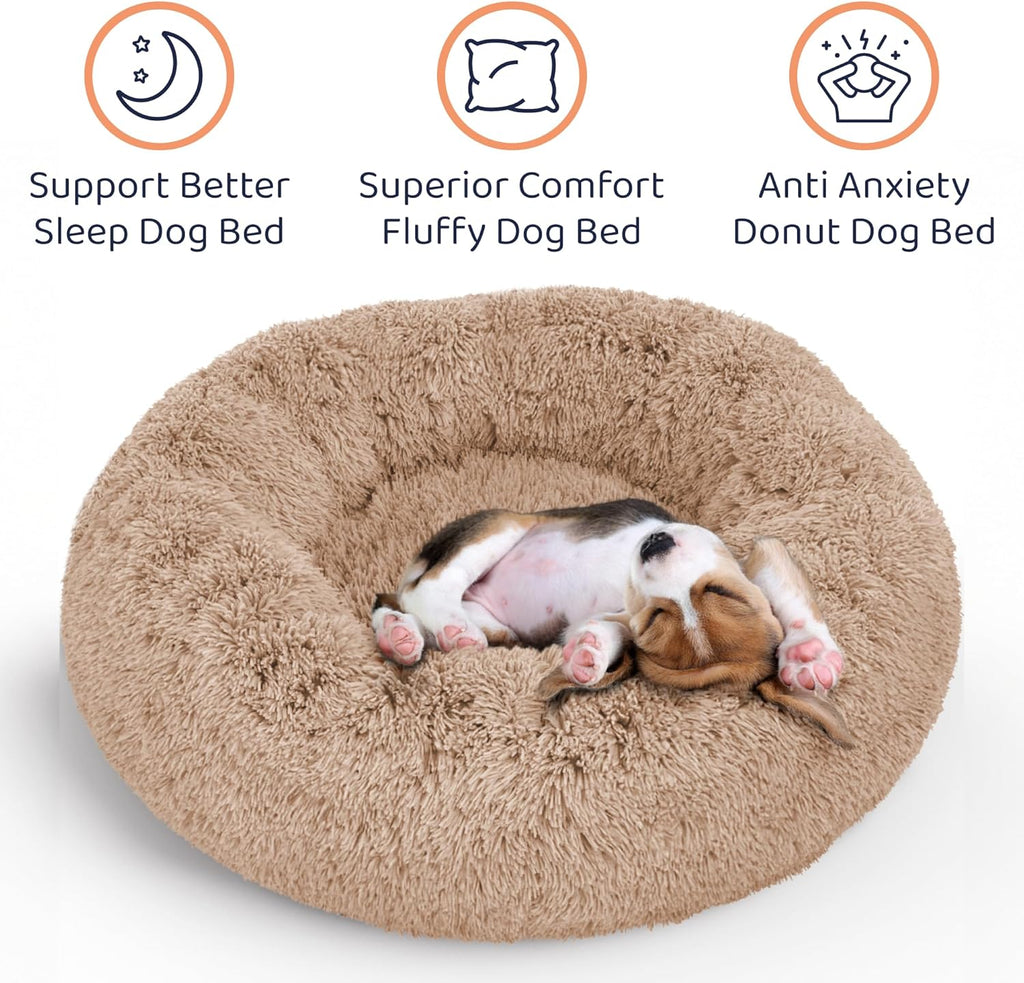 Donut Dog Bed - Premium Comfort for Anxiety Relief - Fluffy & Calming Design with Ultra-Plush Support | Cozy Round Dog Bed with Super Soft Circle Style (Size XL Camel)