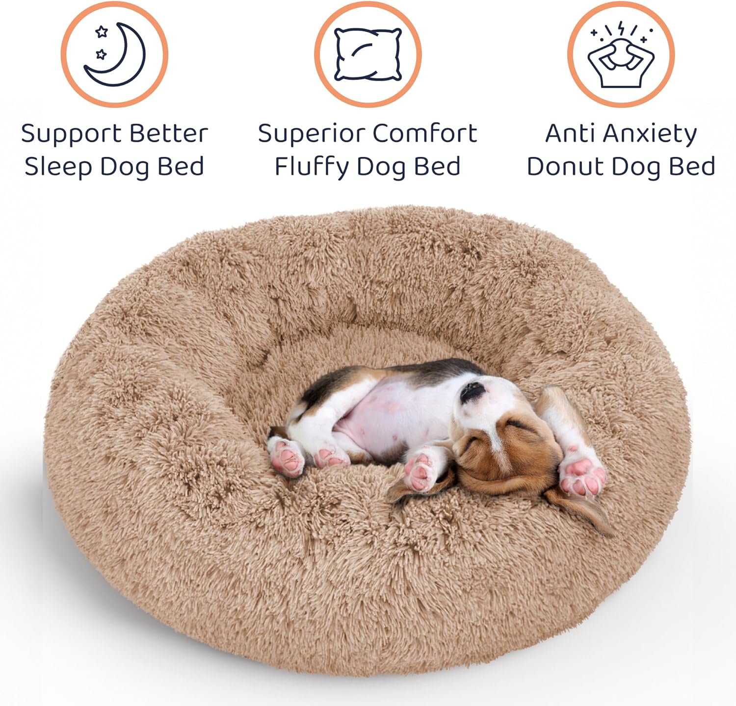 Donut Dog Bed - Premium Comfort for Anxiety Relief - Fluffy & Calming Design with Ultra-Plush Support | Cozy Round Dog Bed with Super Soft Circle Style (Size XL Camel)