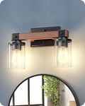 EDISHINE Farmhouse Vanity Lights for Bathroom, 2-Light Bathroom Vanity Light Fixtures Over Mirror, Painted Wood Bath Wall Sconces Lamp with Clear Glass Shade for Bedroom, Powder Room